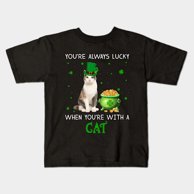 Always Lucky When You_re With A Cat T-shirt Kids T-Shirt by Elsie